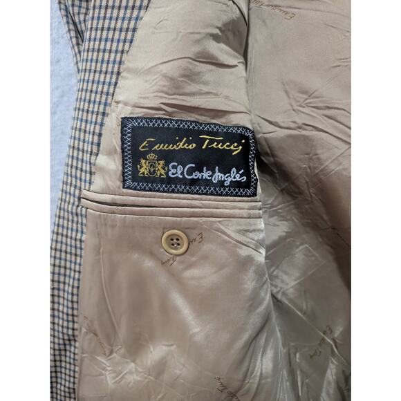 Vintage El Corte Ingles Sport Coat Men Small Plaid Lined Two-Button Suit‎ Jacket - Picture 4 of 9